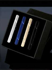 4件套缎面领带夹礼盒装，高端时尚商务婚礼伴郎正式领带夹，男士饰品 - 4pcs(附禮盒) - 查看 1