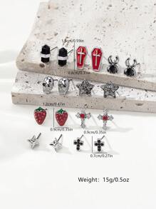 9 Paar Gothic Stil Spitzen Anhänger Set mit Kreuz, Herz, Stern, Spinne, Totenkopf Motiven, vielseitig einsetzbare Party Socken