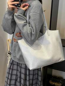 时尚单肩包，褶皱纯色清新手提包，腋下设计，春秋新品 - 銀色 - 查看 3