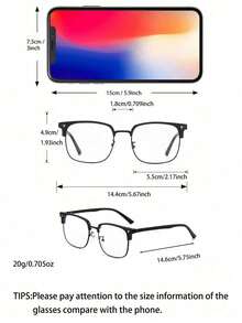 1 Pair Of High-Definition Anti Blue Light Glasses, Retro Men's Transparent Lens Glasses, Fashionable Half Frame Flat Light Glasses - 黑色 - 查看 11