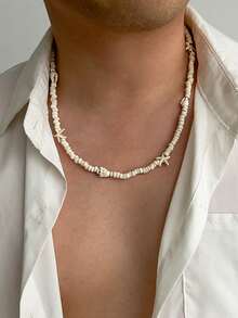 1pc Fashionable Shell Necklace, Casual Everyday Wear For Men - Black and White - View 2