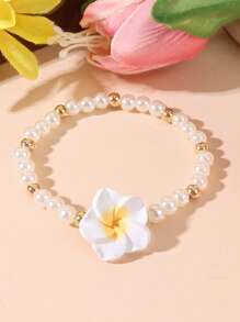 1 Peça Pulseira de Conta de Plumeria de Argila Macia, Adequada para Viagem, Feriado, Vestimenta Diária
