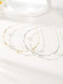 1 件薄纯色花卉蝴蝶结水钻仿珍珠星金属头带，优雅温柔的仙女风格简约百搭刘海头饰，精致的日常佩戴发饰，发带，发箍