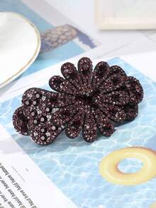 1pc Elegant Rhinestone Flower Spring Hair Clip (Rhinestone Color & Position Random), Flower Hair Accessories, Rave Accessories - Multicolor - View 9