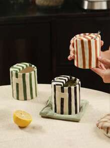 1pc Ins Style Striped Handgrip Coffee Mugs, Cute Girly Highly Attractive Romantic Water/Milk/Latte Cups For Women