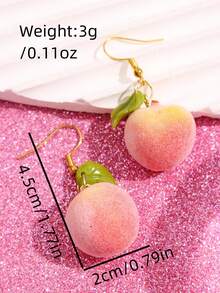1 对创意有趣独特可爱卡通逼真水果桃子和叶子吊坠耳环，适合女性日常佩戴、节日和派对 - 彩色 - 查看 5