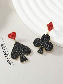 2pcs Heart Shaped Studded Diamond Pendant Earrings