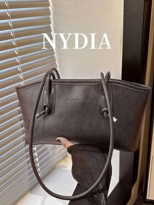 1pc Coffee Brown Quilted Zipper Closure PU Solid Color Bowling Bag, Large Capacity Tote Bag, New Fashionable Vintage Style Shoulder Bag, Commuter Bag, Student Backpack With Rope Knot Decor, Suitable For Women's Daily Use (Decor Only For Display)