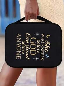 1pc Minimalist Bible Verse Cross Printed Book Tote Bag, With Handles Bible Storage Bag Multifunctional Large Capacity Organizer Bag For Daily Use - Black - View 2