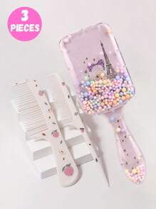 3pcs/2pcs Cartoon Hair Comb Set - Wet And Dry Combing And Styling Brush For All Hair Types, Durable ABS Plastic Handle, Perfect Gift Choice(Purple Unicorn Comb Pattern Random)