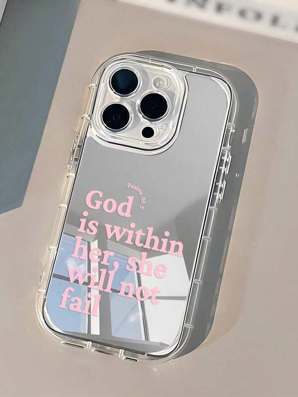 DECOPHONE 1 pièce Étui de téléphone portable doux et simple à motif religieux avec slogan Jésus en miroir transparent. Convient pour les iPhone11/12/13/14/15/16 Pro Max