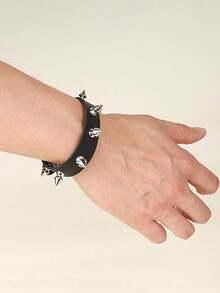 Xiacheng 1/3件装朋克铆钉手链 - 可调节尖刺皮革腕带，男女通用哥特摇滚配饰，Y2K Grunge 时尚饰品 - 彩色 - 查看 9