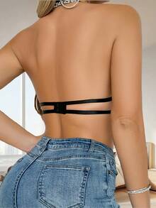 VIOMISHA 1PC Push Up Bra For Women U Deep Plunge Padded Low Cut Underwire Bra Backless Halter Neck Bra Black Bra Everyday Bra For Comfort. - 黑色 - 查看 2