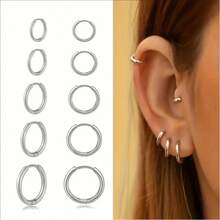 5 Pairs Elegant Minimalist Stainless Steel Hoop Earrings Set, Suitable For Women, Fashion Small Cartilage Helix Piercing Earrings, Suitable For Daily And Party Wear