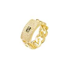 Hip Hop Rapper 5A+ CZ Stone Paved Bling Ice Out Cuban Chain Logo Finger Rings For Men Jewelry Golden Color Drop Shipping - 金色 - 查看 3