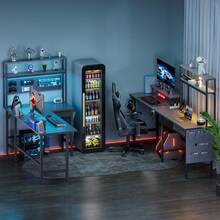HLDIRECT L Shaped Gaming Desk With LED Light & Power Outlet, Corner Computer Desk With Storage Shelves & Drawer & Bag, Game Table With Hutch Monitor Stand, Home Office - Grey - View 9