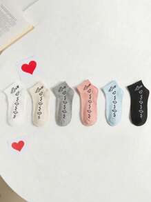 6 أزواج جوارب قصيرة للنساء بنمط حب موضة، متعددة الألوان، متناسقة، مريحة للارتداء اليومي