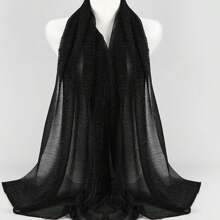 1件装女士夏季轻薄抗皱纯色雪纺头巾，适合非洲服饰搭配。