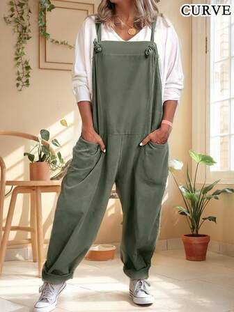 Mono informal con bolsillo y tirantes para mujer talla grande de un solo color