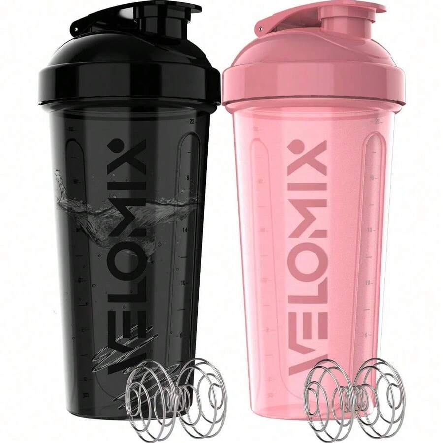 2-Pack 28oz/830ml Premium Shaker Bottles With 4 Stainless Steel Balls - Leakproof Mixer Cups For Protein, Smoothies & Meal Replacement - Gym, Office, Travel & Home Use - Blue & Clear Combo With Measurement Marks - 95) 粉紅色/黑色 - 查看 1