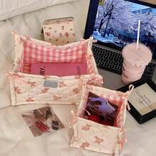 Cute Pink & Blue 3D Lace Satin Storage Basket, Desktop Organizer Basket For Small Items, Lipstick, Makeup Brushes, Skincare Products, Desktop Decor - Multicolor - View 18