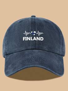 1 件可调节芬兰国旗和心电图印花棒球帽，轻便卡车司机帽，非常适合户外运动、徒步旅行和露营 | 爱国设计，户外头饰 | 复古风格帽子，节日和生日的理想礼物