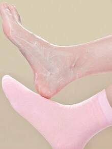 1 对保湿美白足膜，含精油，适用于干裂足部护理，凝胶足跟和腿部保暖，为足部补水 - 粉色 - 查看 4