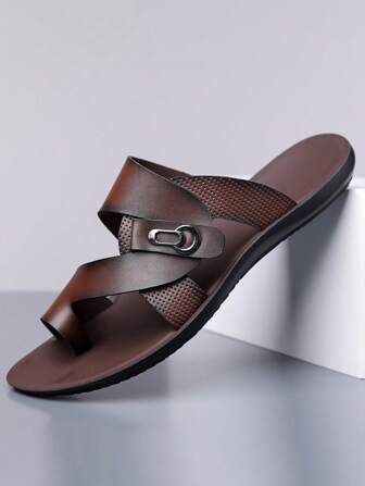 Męskie letnie, nowe, jednokolorowe klapki, ozdobna klamra, cienka podeszwa, modne, antypoślizgowe, oddychające buty plażowe