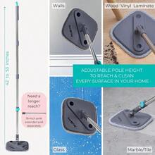 True Clean Spin Mop Bucket System Dual Compartment Design For Clean Dirty Water 360 Swivel Mop Head Builtin Scrubbing Brush Stainl Steel Handle 2 Reusable Microfiber Pads - Gray - 查看 5