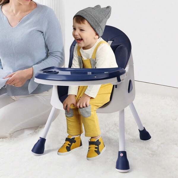 Trona 2 en 1 para bebé con cojín acolchado, ajustable y plegable (hasta 80 kg/176 lb), arnés de seguridad de 5 puntos + reposapiés para niños de 6 a 36 meses, lista para viajar en verde, azul y rosa.