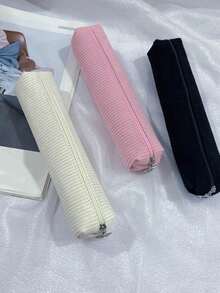 1pc Minimalist Solid Color Corduroy Pencil Case, Multiple Sizes Available, Multi-Purpose Stationery Pouch,For School Supplies,Back To School,Bag - Single Piece - View 8