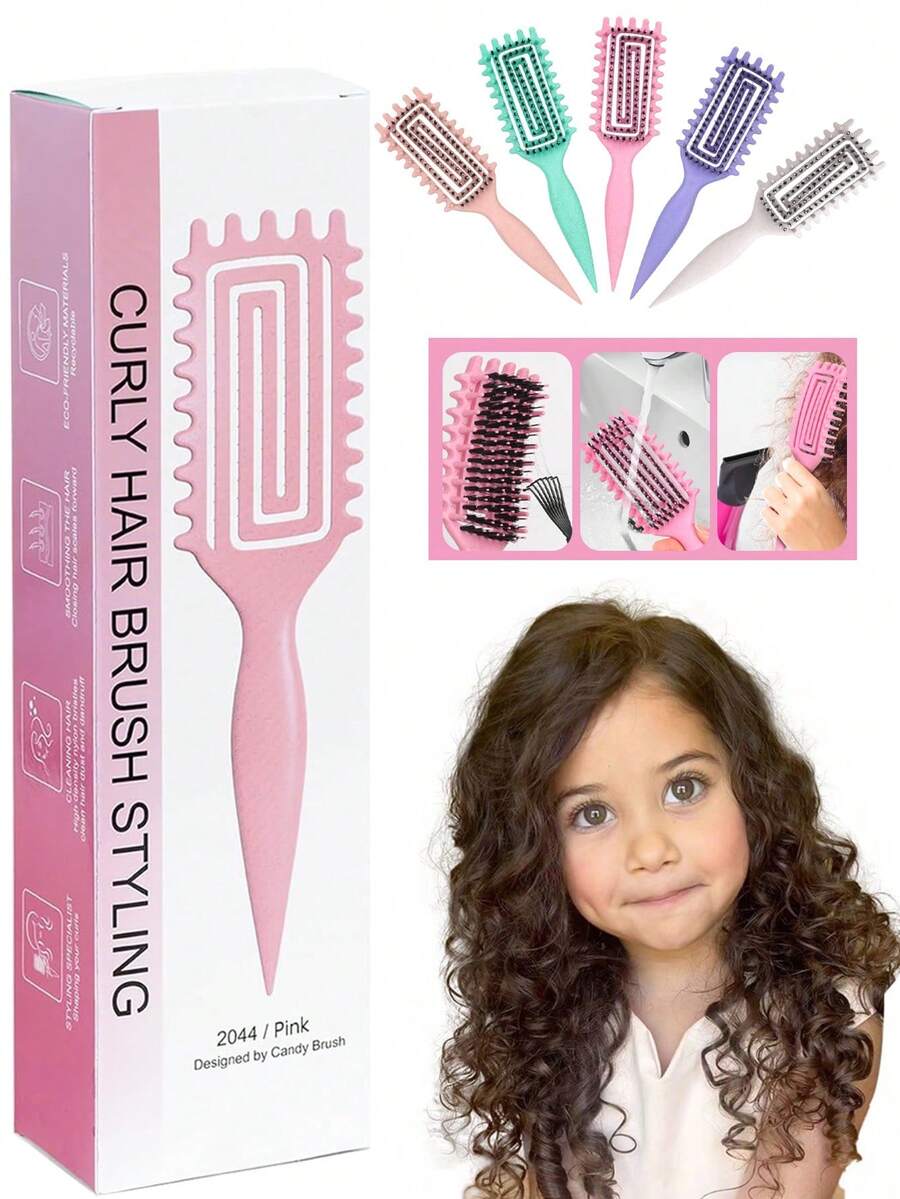 Curl Defining Brush For Curly, Wavy & Coily Hair – Anti-Frizz Styling Comb For Shaping, Clumping & Separating Curls – Detangling Octopus Brush For Wet & Dry Use – Lightweight No-Pull Hairbrush For Kids, Children, Teens & Little Girls - Multicolor - View 1
