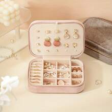 1pc 3 Layers Jewelry Organizer, Velvet Zipper Jewelry Box, Multi-Functional Jewelry Storage Box, Travel Portable Jewelry Organizer For Earrings, Necklaces, Rings, Watches, Hair Accessories, Valentine's Day Gifts, Mother Day Gift For Mom