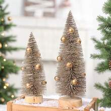 Mini Artificial Christmas Trees With Wooden Base, Tabletop Christmas Trees With Gold Color Decorative, Wooden Base For Christmas Decor Christmas Party Home Table Craft Decorations, Perfect For Christmas & Home Decorations (Please Note That Due To The Circular Base Of The Christmas Tree Being Directly Cut From Natural Wood, There May Be Some Slight Errors In The Size Of The Wooden Base. Please Carefully Consider Before Placing An Order) Christmas Decorations Home Christmas Gifts Christmas Decor - Multicolor - View 4