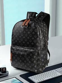 Mochila elegante para hombres con estampado de flor de ciruelo, diseño floral retro geométrico, bolsa de ordenador impermeable de PU grueso, mochila escolar de gran capacidad para universidad, viajes de negocios, uso diario casual, regalo para hombres (adecuado para la temporada de vuelta al colegio) - Negro - Ver 7