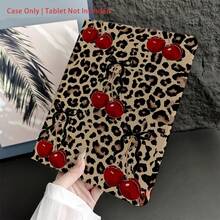 豹纹印花背景，饰以红色樱桃和黑色蝴蝶结图案 - 时尚复古平板电脑保护套，带笔槽，兼容 iPad 10.9/10.2/Air 第五代/Pro 11/第十代/9.7/Air 2/iPad（第七代）/iPad（第八代）/iPad Air 4/5/iPad Pro 11/iPad 第十代 10.9 英寸（2022 款）智能保护套/iPad Air 13（M3 2025 款）/iPad Air 11（M3 2025 款）/iPad Air 11（M3 2025 款）/iPad 11（A16 2025 款）/Galaxy Tab S10+/S9/A9，具备自动休眠/唤醒功能 - 彩色 - 查看 7