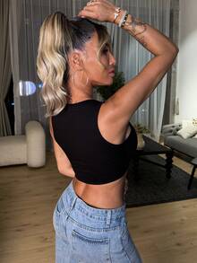 Manon Tanti Top corto asimétrico de un solo color para el verano - Negro - Ver 4