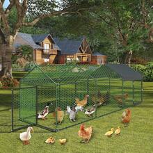 Large Metal Chicken Co Op With Waterproof And Anti-UV Cover, 120" X40" X40" Chicken Run With 3 Doors, Outdoor Hen House For Yard, Walk In Poultry Cage For Rabbit Duck Goose Metal Chicken Co Op, 120" X40" X40" Large Chicken Run   With 3 Doors, Chicken Run For Yard With Waterproof And Anti-UV Cover, Walk In Poultry Cage For Rabbit Duck Goose - 黑色 - 查看 1