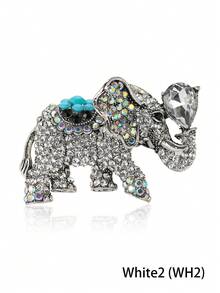 Vintage Rhinestones Elephant Brooch - Elegant Crystal Animal Pin For Friends Party/Banquet Gift Accessory Decoration & Good Luck Gifts - The Elephant (1777) - View 10
