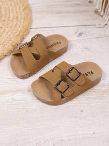 1 đôi dép xăng đan đế bằng mềm mại, chống trượt, kiểu dáng tối giản, có khóa cài đôi, thích hợp cho kỳ nghỉ hè ở bãi biển. - màu nâu - Xem 1