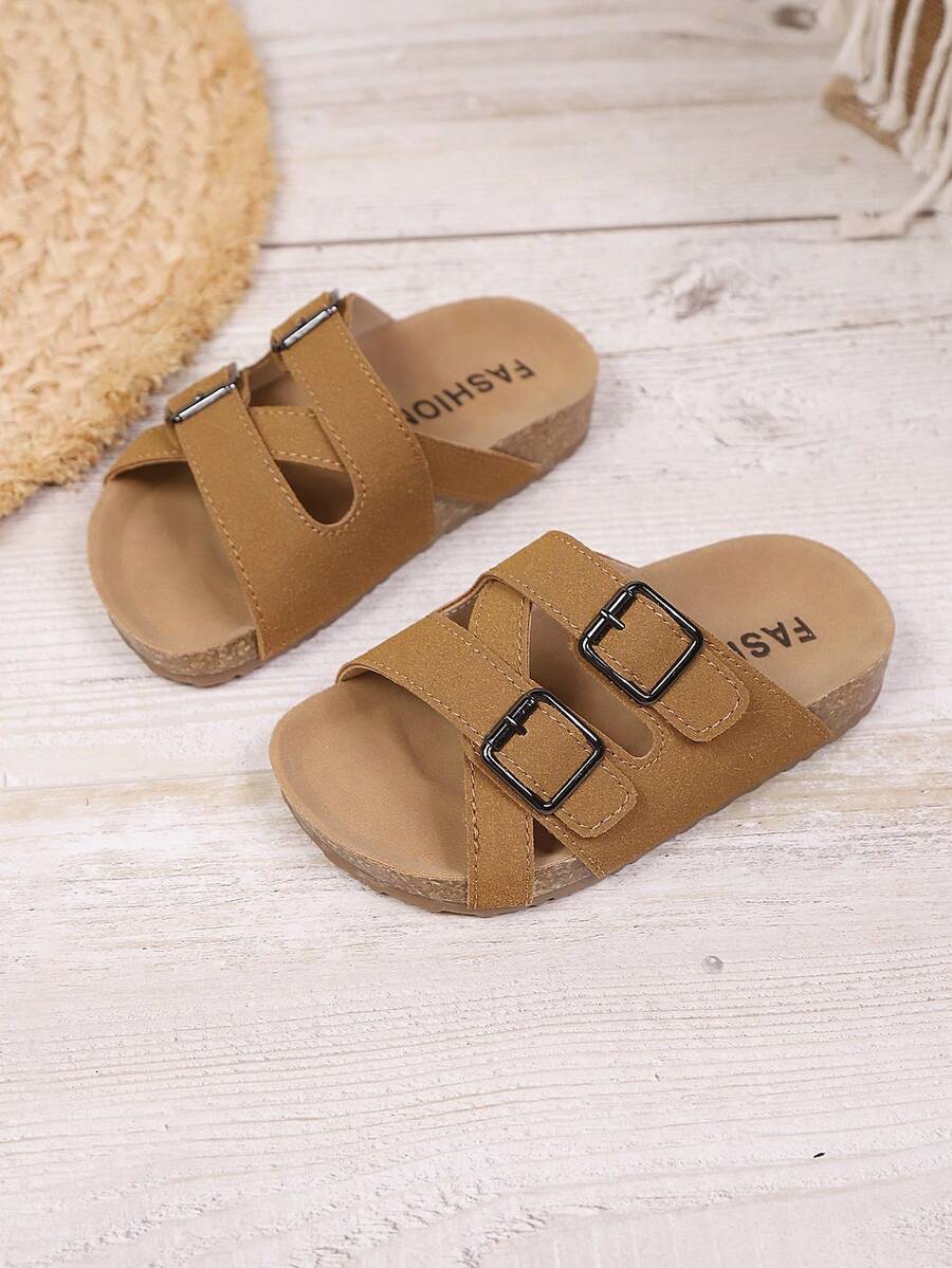 1 đôi dép xăng đan đế bằng mềm mại, chống trượt, kiểu dáng tối giản, có khóa cài đôi, thích hợp cho kỳ nghỉ hè ở bãi biển. - màu nâu - Xem 1