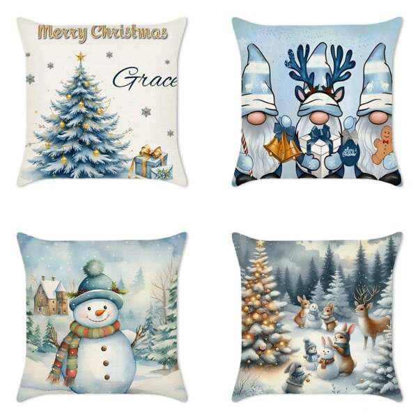Linen Cushion Covers Artistic Dandelion Pattern Cushion Covers Set Of 4 Square Decorative Cushions Sofa Cushion Covers Flowers Butterfly Painting Cushions Cushion Covers Watercolor Flowers And Christmas Snowman Scenery Decorative Cushions Sofa Cushions