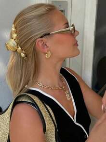 Hair Clips 1pc Elegant Large Shell Texture Striped Hair Clip, Sweet Elegant Hair Accessory Hair Accessories Elegant Claw Clips, School Stuff, College - Multicolor - View 5