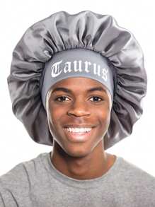 1pc Men Satin Sleep Bonnet - Soft Hair Protection Cap With Wide Band For Nighttime & Daily Use, Black With White Print, Hair Bonnet For Sleeping