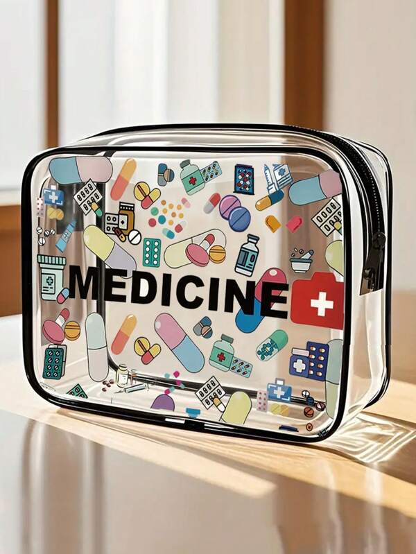 Nuova borsa portaoggetti MEDICINE - Borsa da toilette trasparente, kit medico, elementi essenziali da viaggio, borsa da toilette da viaggio portatile con cerniera, borsa da toilette in PVC trasparente da spiaggia, borsa portaoggetti impermeabile, borsa portaoggetti trasparente, borsa portacavi dati e interfaccia USB, borsa cosmetica in PVC standard per l'aviazione aeroportuale, può contenere medicinali, kit medici, ecc.