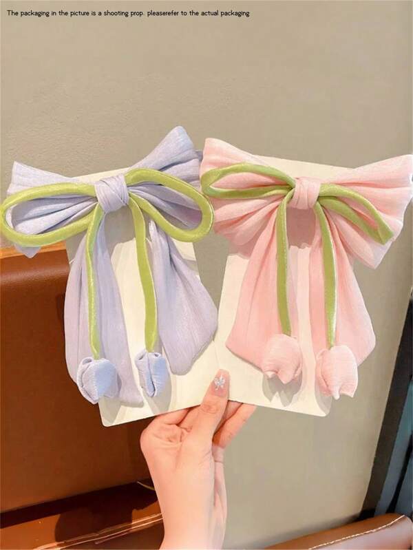 1 pieza/2 piezas Elegantes Pinzas para el cabello con flor de tulipán en forma de lazo en color morado y rosa, adecuadas para coletas, vestidos, atuendos diarios, estilo bohemio, elegante, accesorios de cabello lindos con lazos