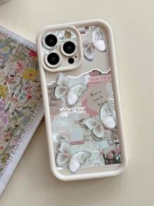 1 pieza Funda de teléfono con diseño perforado y estampado de mariposa, resistente a los golpes y de color blanco lechoso, compatible con iPhone 11 Pro Max/12 Pro Max/13 Pro Max/14 Pro Max/15 Pro Max/16 Plus/16 Pro Max, 16E, Galaxy A55/A15/S24 Ultra, Redmi, OPPO/Realme, VIVO, Infinix, Honor, MOTO, One Plus