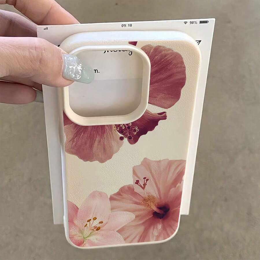 1个白色荔枝纹哑光极简镜头保护膜，3个大红色可爱兰花图案手机壳，可个性化定制，兼容 16 Pro Max、15/14 Plus、13/12/11，防水防震防摔防刮花 - 彩色 - 查看 1