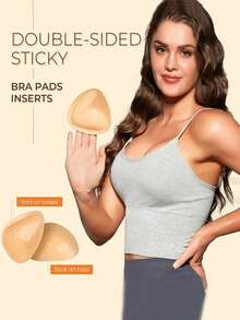 2pcs Double-Sided Adhesive Bra Pads, 3cm Thick Push-Up Bust Shaper Sticky Bra Inserts For Bras And Swimwear - Apricot - View 2