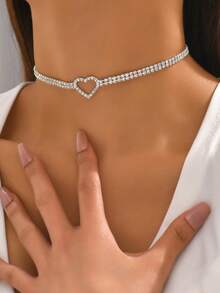 1 件情人节水晶心形吊坠项链，Y2K 风格，适合派对和节日 - 白色 - 查看 6